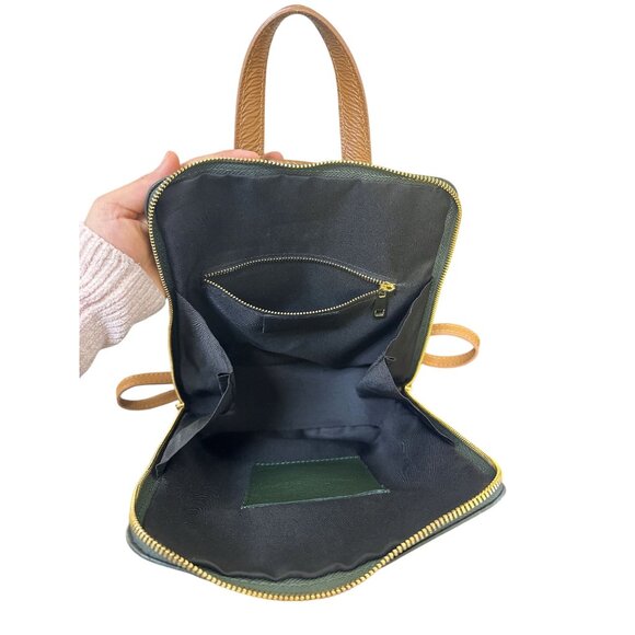 Divina Ferenze Two-Tone Green & Brown Faux Leather Backpack w/Magnetic Snap Pock - Picture 10 of 13